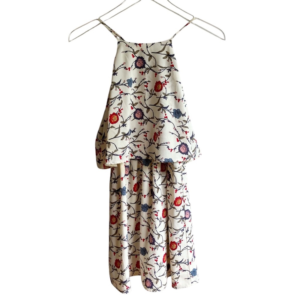 Lush Floral Tiered Sleeveless Dress Size S Printed Popover Strappy Keyhole Back